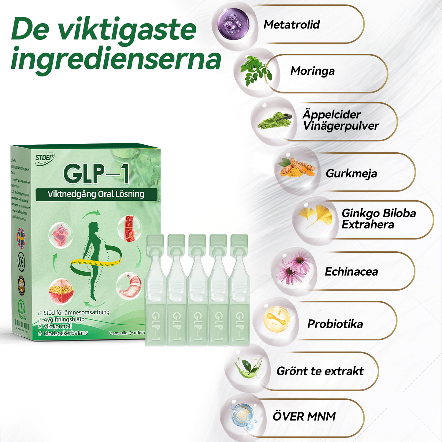STDEI® GLP-1 Viktnedgång Oral Lösning - ✅ En dos per dag – synliga resultat inom 7 dagar👩‍⚕️Lämplig för fetma, hjärt-kärlsjukdomar, diabetes, sömnapné, högt kolesterol och höga blodfetter, ledproblem med mera 🪷